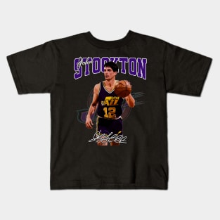 John Stockton Utah Basketball Legend Signature Vintage Retro 80s 90s Bootleg Rap Style Kids T-Shirt